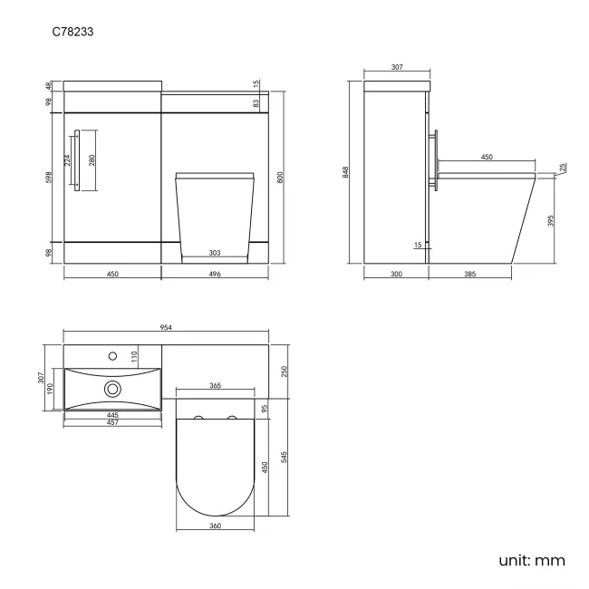 Avon Stone Grey Combination Vanity Basin and Boston Toilet 950mm