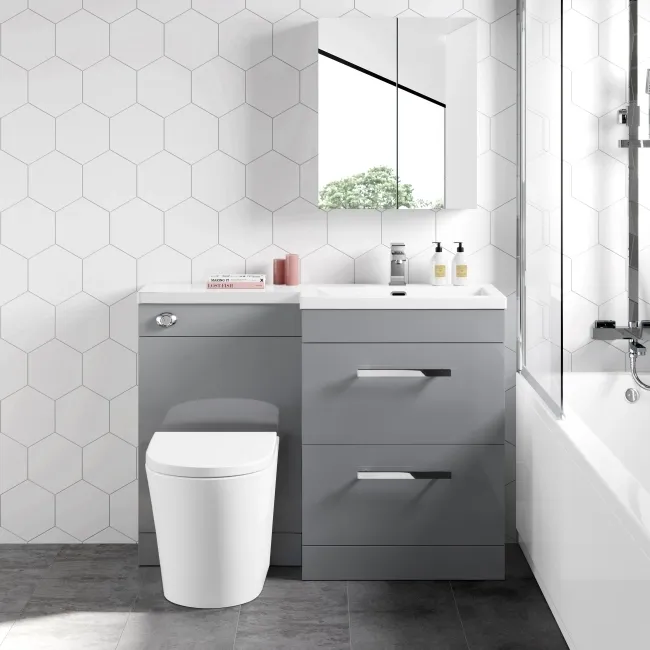 Avon Stone Grey Combination Basin Drawer and Boston Toilet 1100mm - Right Handed