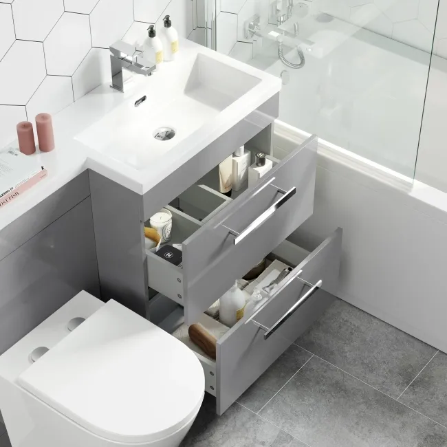 Avon Stone Grey Combination Basin Drawer and Boston Toilet 1100mm - Right Handed