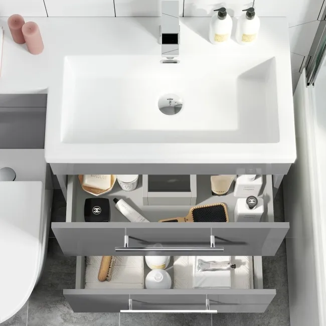 Avon Stone Grey Combination Basin Drawer and Boston Toilet 1100mm - Right Handed