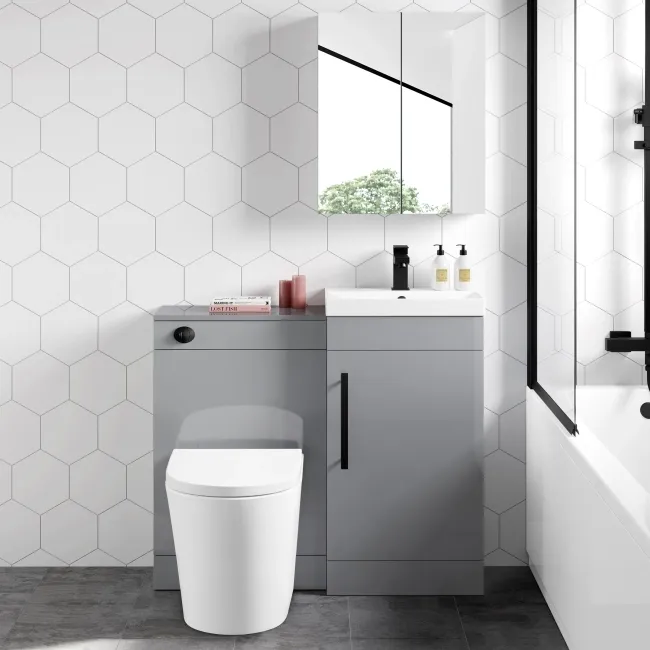 Avon Stone Grey Combination Vanity Basin and Boston Toilet 950mm - Black Accents