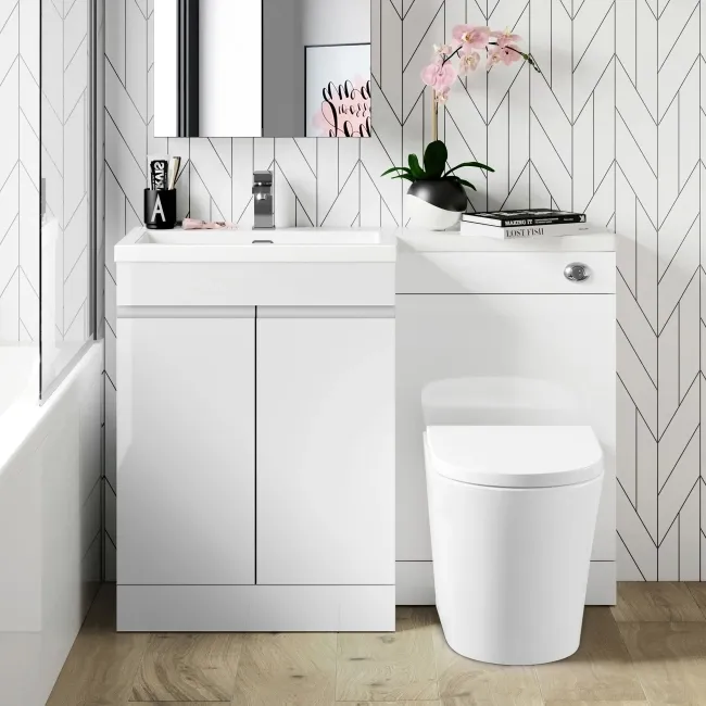 Trent Gloss White Combination Vanity Basin and Boston Toilet 1100mm - Left Handed