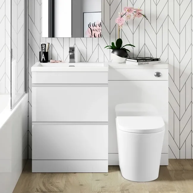 Trent Gloss White Combination Basin Drawer and Boston Toilet 1100mm - Left Handed