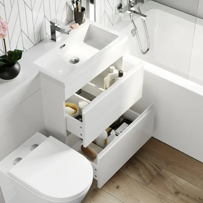 Trent Gloss White Combination Basin Drawer and Boston Toilet 1100mm - Right Handed