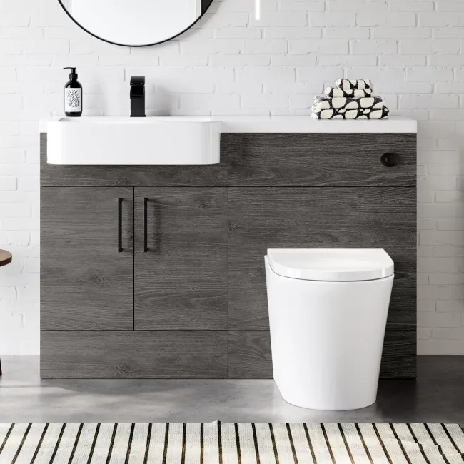 Harper Charcoal Elm Combination Vanity Basin and Boston Toilet 1200mm - Black Accents - Left Handed
