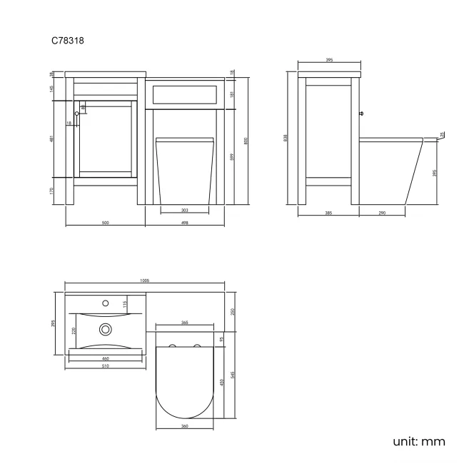 Bermuda Chalk White Combination Vanity Basin and Boston Toilet 1000mm