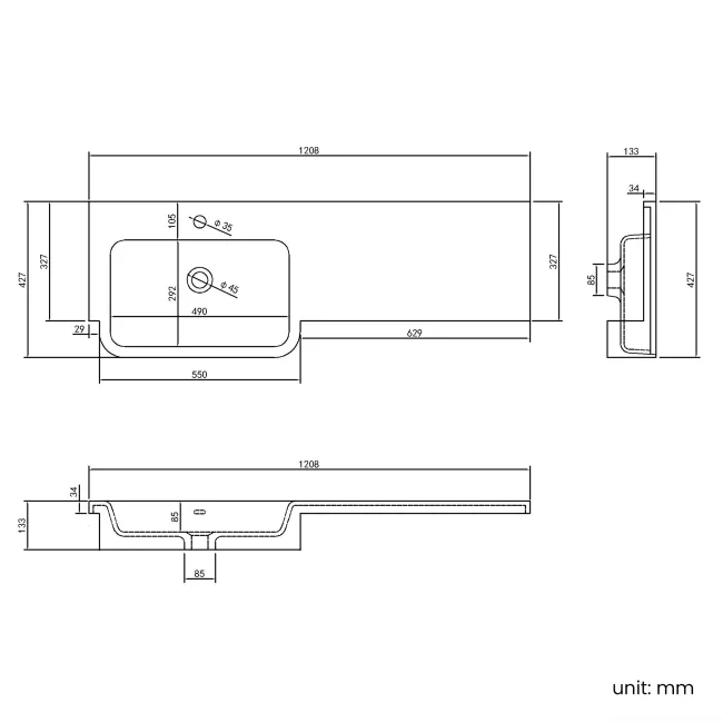 Foster Tungsten Grey Combination Vanity Basin and Houston Toilet 1200mm - Left Handed