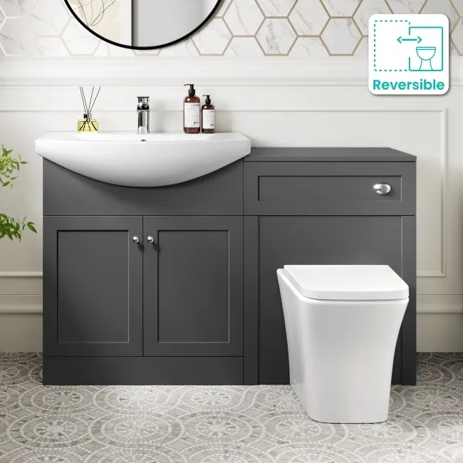 Capri Slate Grey Combination Vanity Basin and Houston Toilet 1350mm - Chrome Handles