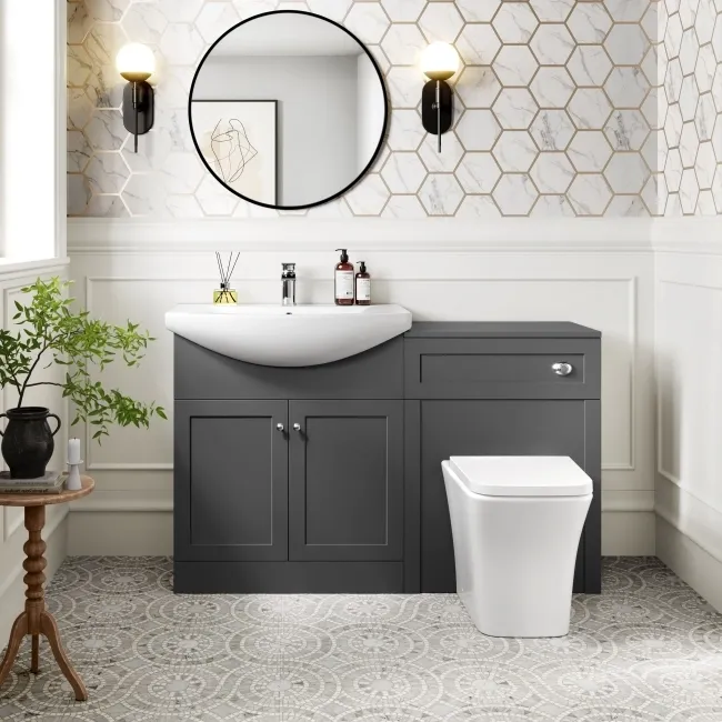 Capri Slate Grey Combination Vanity Basin and Houston Toilet 1350mm - Chrome Handles