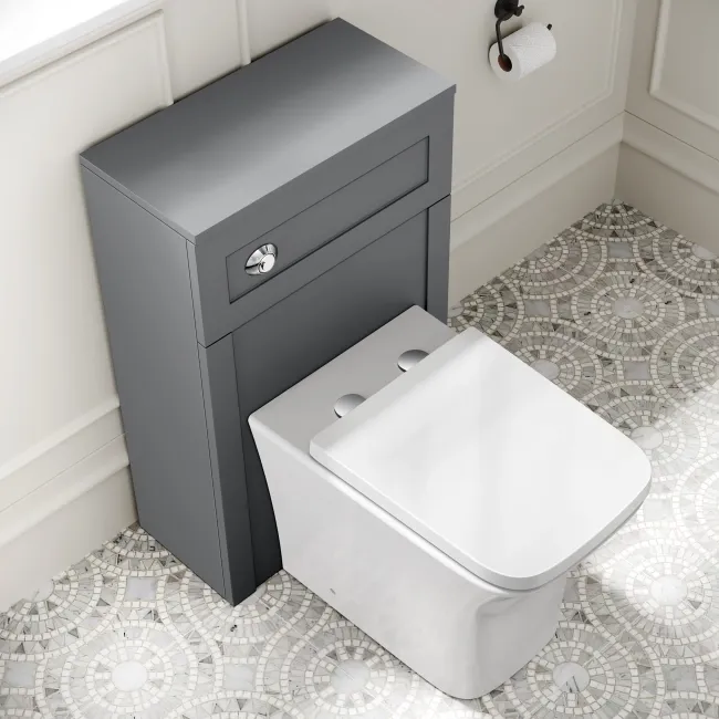 Milos Fog Grey Combination Vanity Basin and Houston Toilet 1300mm - Chrome Handles