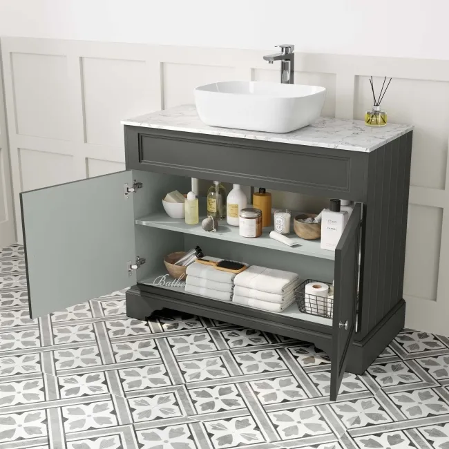 Lucia Graphite Grey Vanity with Marble Top & Curved Counter Top Basin 1030mm