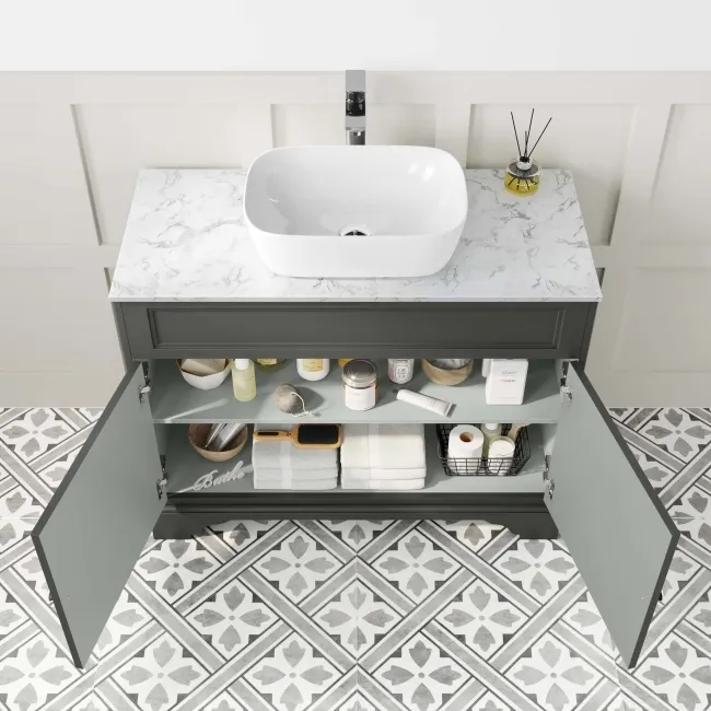 Lucia Graphite Grey Vanity with Marble Top & Curved Counter Top Basin 1030mm