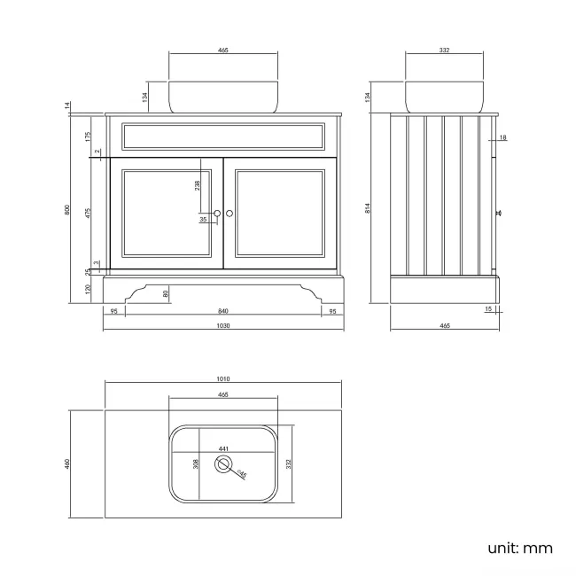 Lucia Graphite Grey Vanity with Marble Top & Curved Counter Top Basin 1030mm