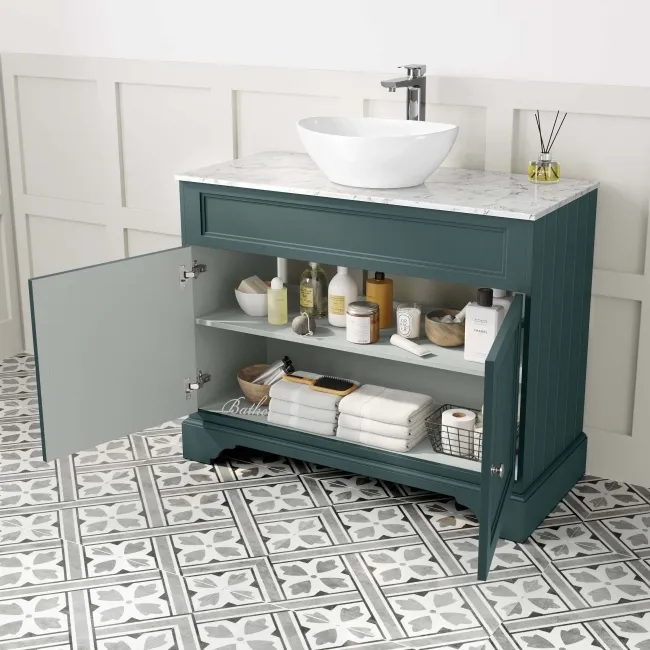 Lucia Midnight Green Vanity with Marble Top & Oval Counter Top Basin 1030mm