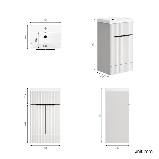 Havana Fluted Coastal White Basin Vanity 500mm - Black Accents