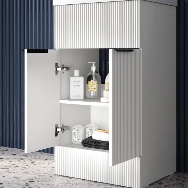 Havana Fluted Coastal White Basin Vanity and Back To Wall Toilet Unit 1000mm (Excludes Toilet) - Black Accents