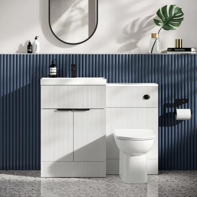Havana Fluted Coastal White Combination Vanity Basin and Aruba Toilet 1100mm - Black Accents