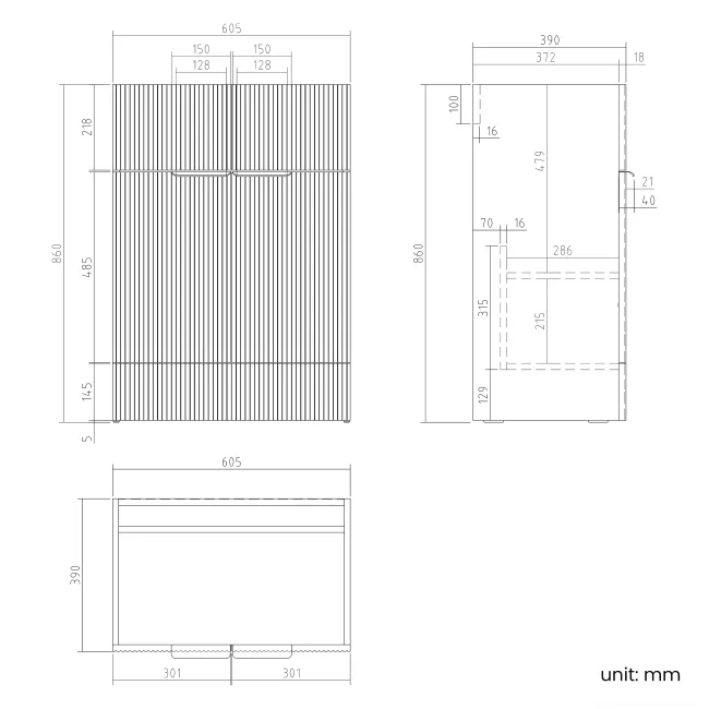 Havana Fluted Coastal White Basin Vanity and Back To Wall Toilet Unit 1100mm (Excludes Toilet) - Black Accents - Left Handed