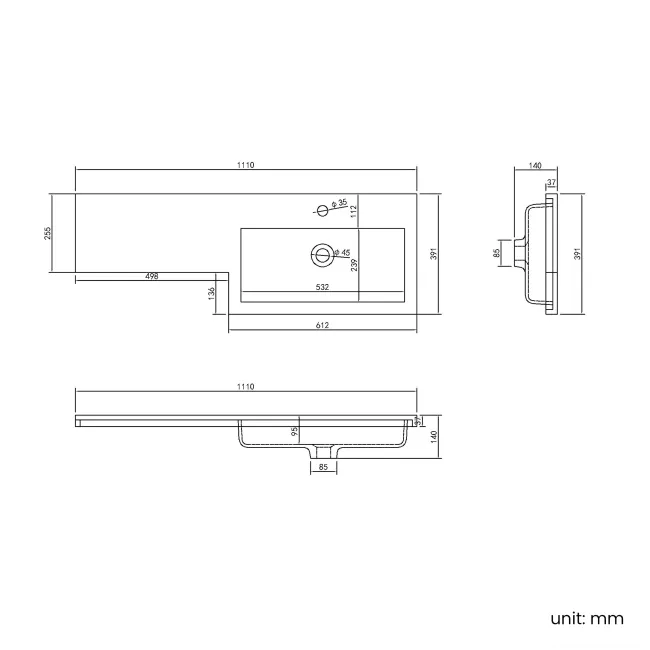 Havana Fluted Country Oak Basin Vanity and Back To Wall Toilet Unit 1100mm (Excludes Toilet) - Brushed Brass Accents - Right Handed