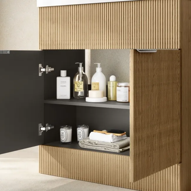 Havana Fluted Country Oak Combination Vanity Basin and Aruba Toilet 1300mm - Chrome Handles