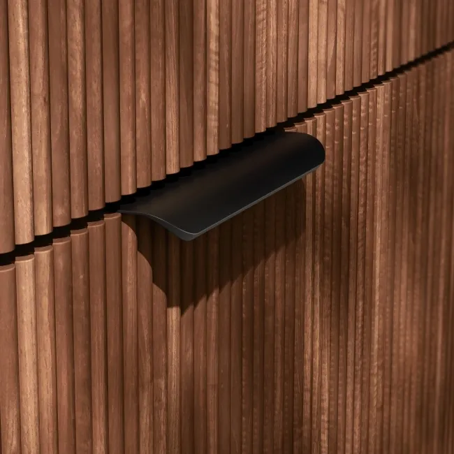 Sicily Fluted Black Walnut Side Cabinet Unit 300mm - Black Accents