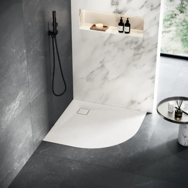 Berlin Quadrant Matt White Slate Effect SMC Composite Shower Tray 900x900mm