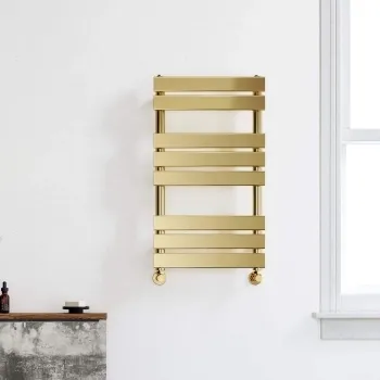 Santorini Brushed Brass Flat Panel Heated Towel Rail 800x450mm