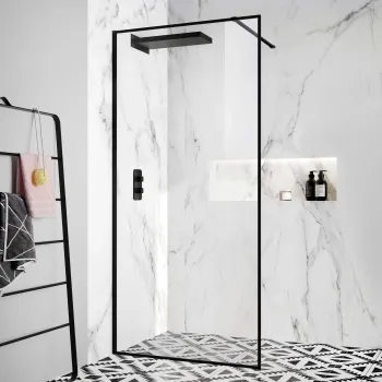 Munich Matt Black Framed Easy Clean 8mm Wet Room Shower Glass Panel 1000mm