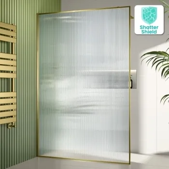 Munich Fluted Effect Brushed Brass Easy Clean 8mm Wet Room Shower Glass Panel 1400mm