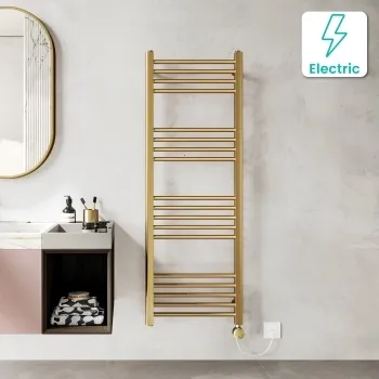 Barcelona Electric Brushed Brass Straight Heated Towel Rail 1400x500mm