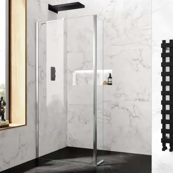Copenhagen Easy Clean 8mm Wet Room Shower Glass 900mm & 250mm Pivotal Return Panel