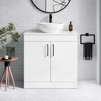 Mersey Gloss White Vanity with Oval Basin 800mm - Black Accents