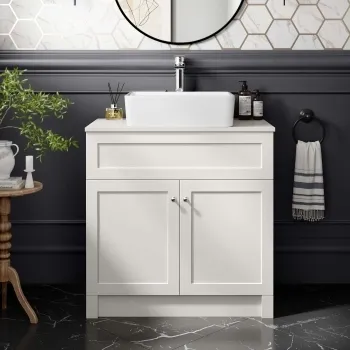Milos Cotton White Vanity with Troy Basin 800mm - Chrome Handles