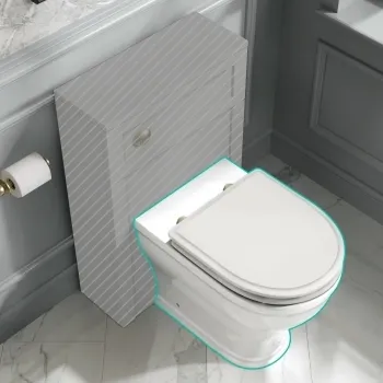 Kansas Traditional Rimless Back To Wall Toilet With Cotton White Wooden Seat - Brushed Brass Hinges