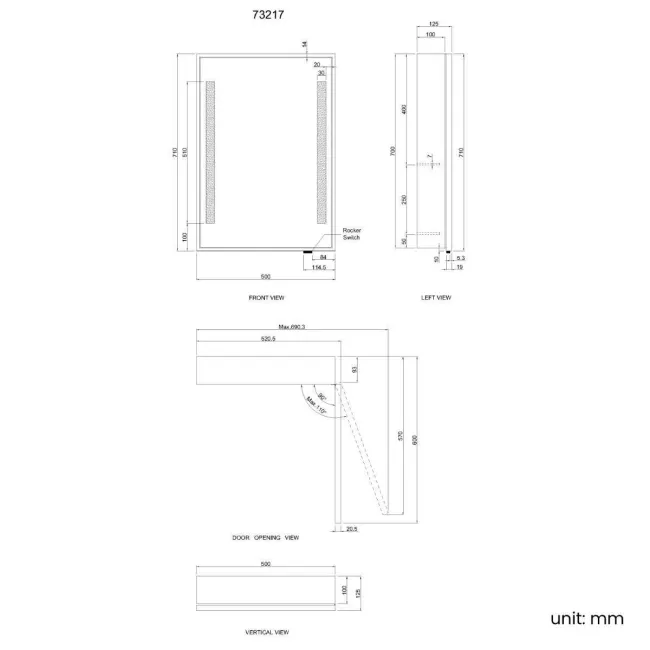 Mia Battery Operated Black Framed Illuminated LED Mirror Cabinet 710x500mm