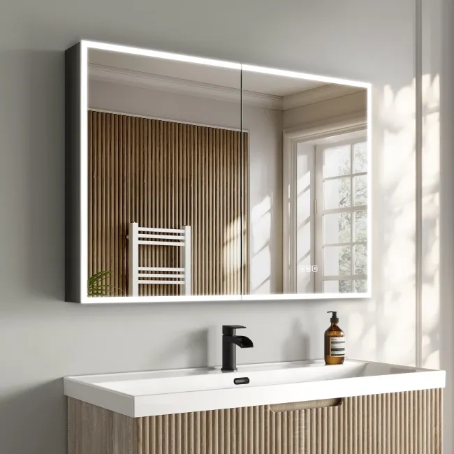 Esme Matt Black Illuminated LED Mirror Cabinet With BLUETOOTH Speaker 700x1000mm