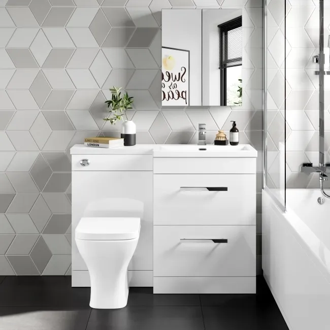 Avon Gloss White Combination Basin Drawer and Atlanta Toilet 1100mm - Right Handed