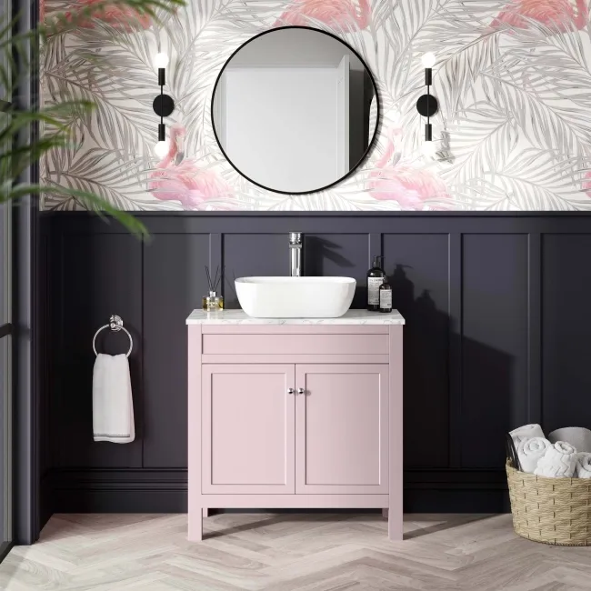 Bermuda Cashmere Pink Vanity with Marble Top & Curved Counter Top Basin 800mm