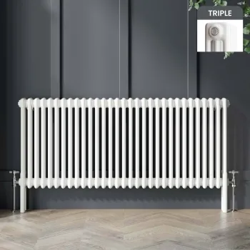 Athens White Triple Column Horizontal Traditional Radiator 600x1415mm