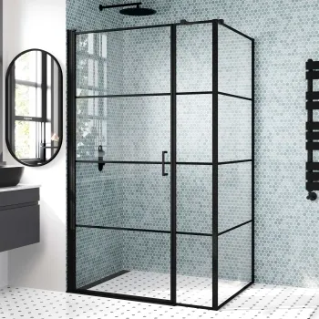 Toulon Matt Black Grid Easy Clean 6mm Pivot Shower Enclosure 1200x800mm