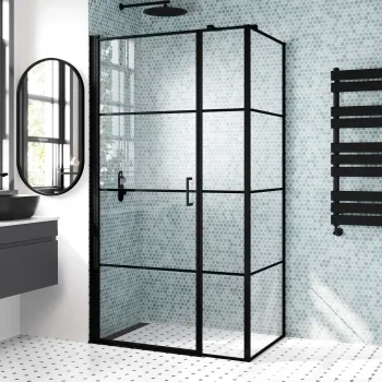 Toulon Matt Black Grid Easy Clean 6mm Pivot Shower Enclosure 1100x700mm