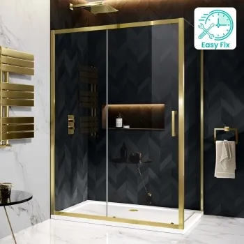 Hamburg Brushed Brass Easy Clean 8mm Sliding Shower Enclosure 1400x800mm - Easy Fix