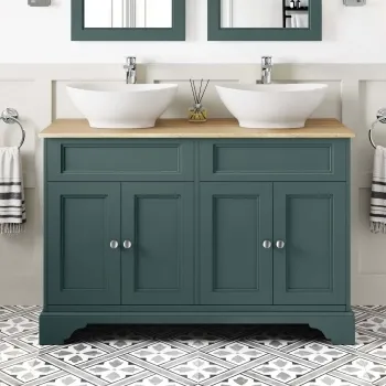 Lucia Midnight Green Double Vanity with Oak Effect Top & Oval Counter Top Basin 1200mm