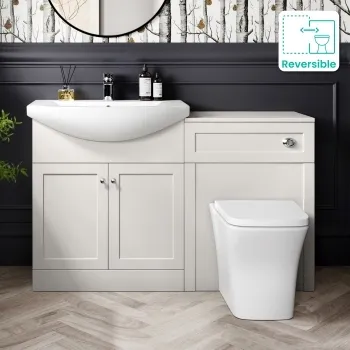 Capri Cotton White Combination Vanity Basin and Houston Toilet 1350mm - Chrome Handles