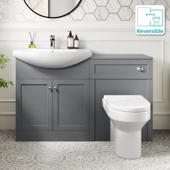 Capri Fog Grey Combination Vanity Basin and Denver Toilet 1350mm - Chrome Handles