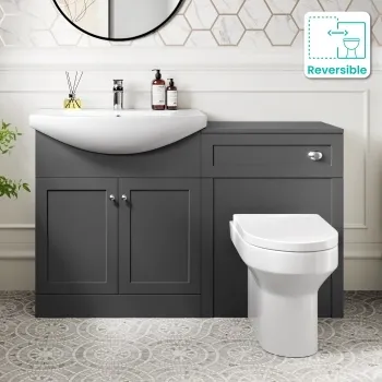 Capri Slate Grey Combination Vanity Basin and Denver Toilet 1350mm - Chrome Handles