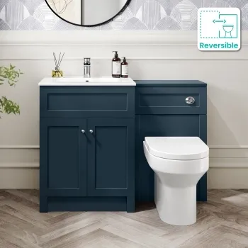 Milos Navy Blue Combination Vanity Basin and Denver Toilet 1100mm - Chrome Handles