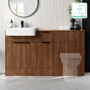 Sicily Fluted Black Walnut Combination Vanity Basin 1500mm (Excludes Toilet) - Black Accents