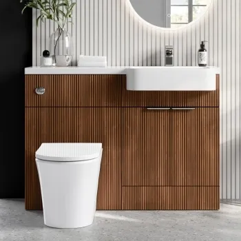 Sicily Fluted Black Walnut Combination Vanity Basin and Tucson Toilet 1200mm - Chrome Handles - Right Handed