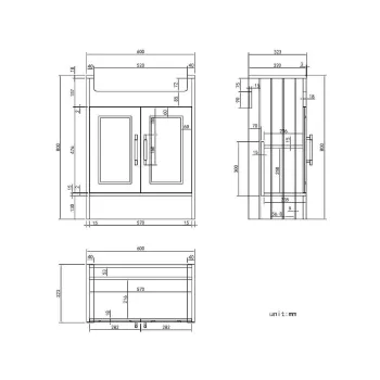 Monaco Dove Grey 600 Floorstanding Vanity Cabinet 600x325x800